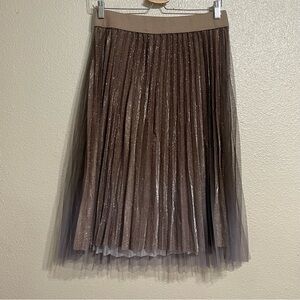 Gold Midi Pleated‎ A-Line Skirt
